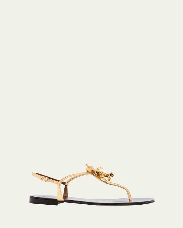 Metallic Flower Thong Slingback Sandals